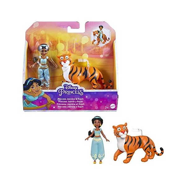 Disney Princesses Disney Coffret avec mini-poupée articulée Jasmine et figurine de son tigre Rajah, à collectionner, Jouet En