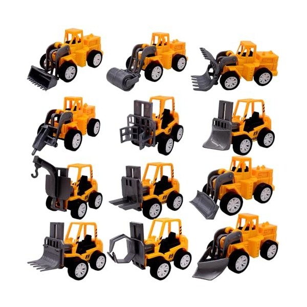 LKNBIF Véhicules de Construction, Mini Voiture Jouet, 12 Pièce Mini Figurines de Véhicules de Construction Véhicules Dingéni