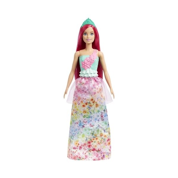 Barbie Poupée Royal Dreamtopia Cheveux Roses Avec Corsage Scintillant, Jupe À Fleurs Mulitcolores Et Accessoire Pour Cheveux,