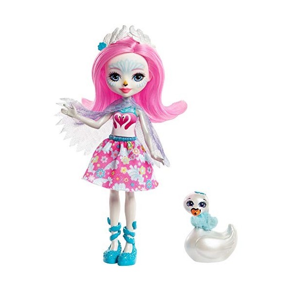 Enchantimals Mini-poupée Bree Lapin et figurine animale Twist, aux longs cheveux roses, avec jupe amovible et faux col, jouet