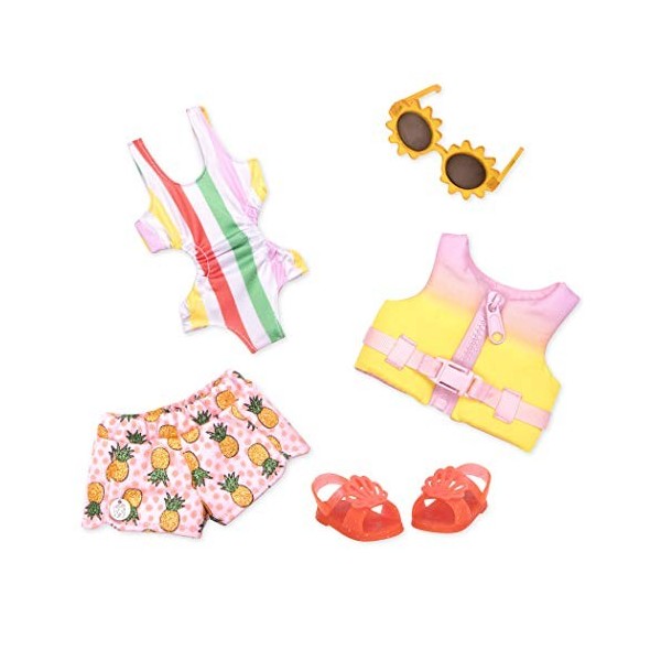 Glitter Girls Deluxe Vêtements de poupées 36 cm Tenue de plage et de piscine - Maillot de bain, lunettes de soleil, gilet de 