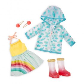 Glitter Girls GG50096Z -Tenue Smile! Rain Or Shine – Robe Arc-en-Ciel, Pinces à Cheveux, Imperméable et Bottes de Pluie – Com