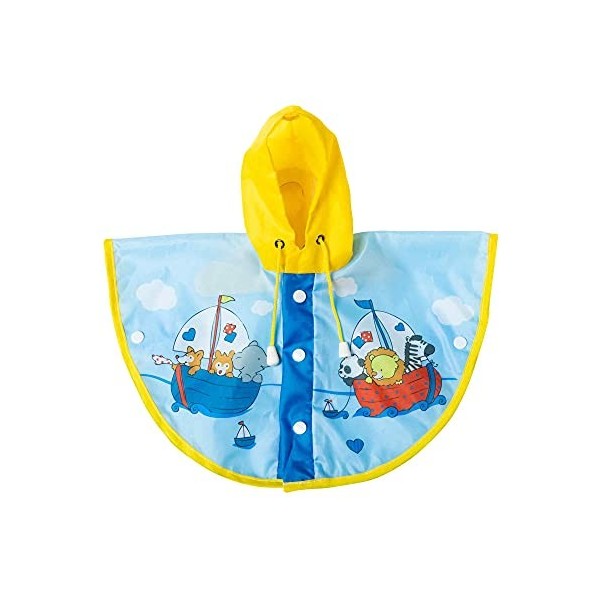 Heless 2172 Cape de Pluie imperméable pour poupées Motif Amoureux de la Voile Taille 35-45 cm, Bleu Clair, Jaune