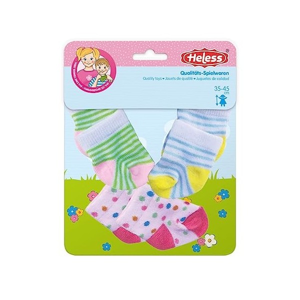 Heless 8791-Vêtements Amusants, Set de 3 Chaussettes aux Motifs colorés en 3 Designs, pour poupées et Animaux en Peluche de 2