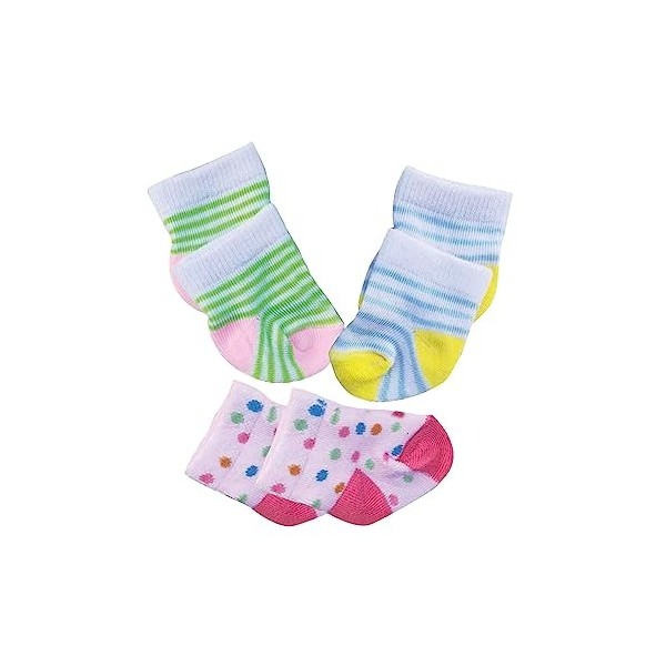 Heless 8791-Vêtements Amusants, Set de 3 Chaussettes aux Motifs colorés en 3 Designs, pour poupées et Animaux en Peluche de 2