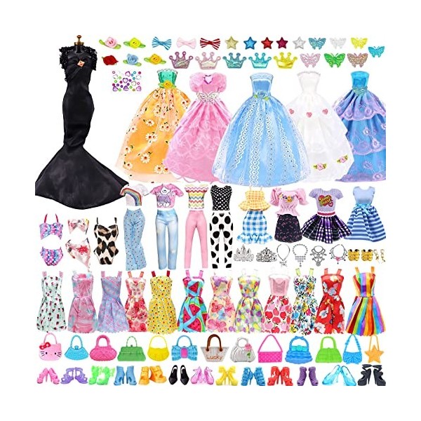 12 PCS Vêtement et Accessoires de Poupée 1 Vêtements dhiver 3 Tenues Top+ Pantalons 5 Mini Robes pour Poupée Fille de 11,5