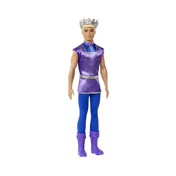 Barbie Poupée Ken Prince, blond avec couronne dorée, tunique bleue et bottes de cavalier, conte de fées, Jouet Enfant, Dès 3 