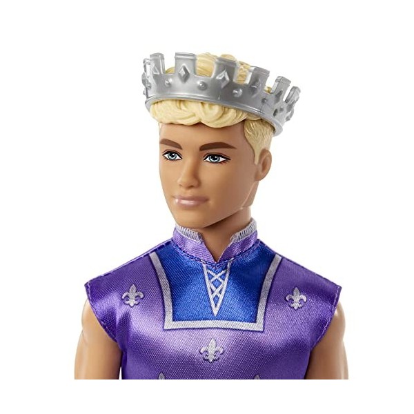 Barbie Poupée Ken Prince, blond avec couronne dorée, tunique bleue et bottes de cavalier, conte de fées, Jouet Enfant, Dès 3 