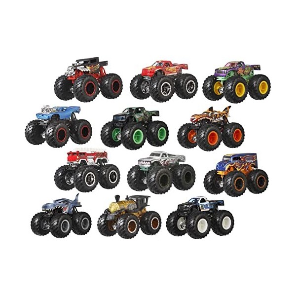 Hot Wheels Monster Trucks Coffret Chaos Ultime 12 Voitures aux Roues Géantes, Véhicules à LÉchelle 1/64, Jouet Pour enfant, 