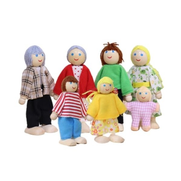 Dollhouse People 7pcs Dress-up Famille Dollhouse Dolls Mignon Small Wood Dolls Dollhouse Family Familles Includs Grand-père G