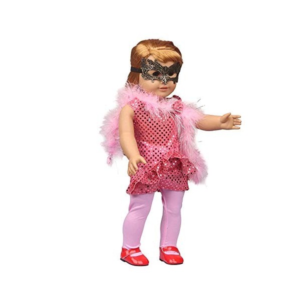 Aeromdale Robe de poupée avec cache-œil et paillettes pour poupée américaine de 45,7 cm, accessoire de poupée de 43 cm, costu