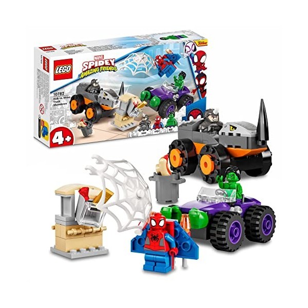 LEGO 10782 Marvel Spidey et Ses Amis Extraordinaires Le Combat des Camions, Hulk Contre Le Rhino, Jouet Enfants +4 Ans