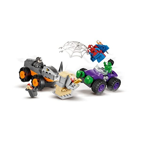 LEGO 10782 Marvel Spidey et Ses Amis Extraordinaires Le Combat des Camions, Hulk Contre Le Rhino, Jouet Enfants +4 Ans