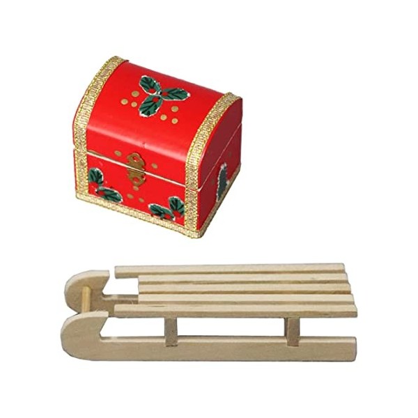 Luge miniature pour maison poupée avec petite boîte, décoration maison poupée de noël, luge en bois, accessoires décoration d