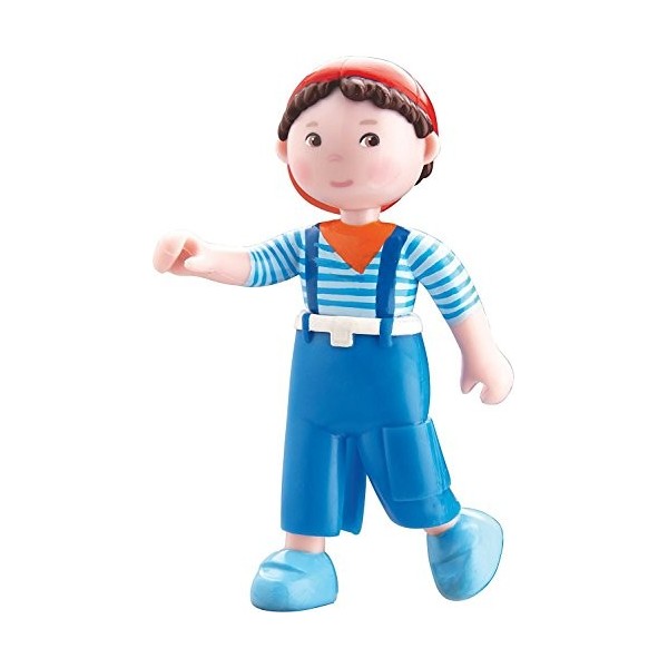 Haba 300516 Little Friends Matze Toy- 4 Boy Dollhouse Toy Figure with Blue Overalls and Red Cap