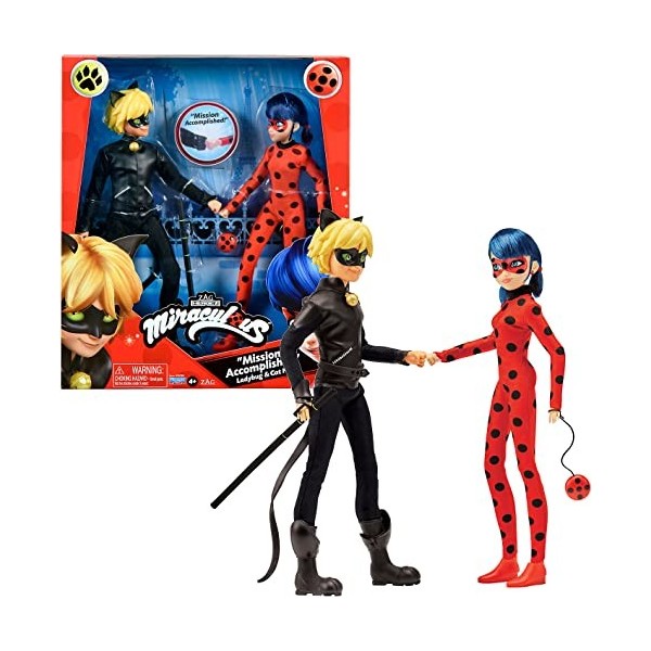 Bandai - Miraculous Ladybug - Pack de 2 Poupées - Ladybug et Chat Noir - Deux poupées mannequins articulées 26 cm et accessoi