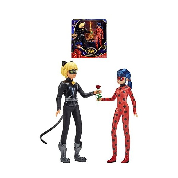 Bandai - Miraculous Ladybug - Pack de 2 Poupées - Ladybug et Chat Noir - Deux poupées mannequins articulées 26 cm et accessoi