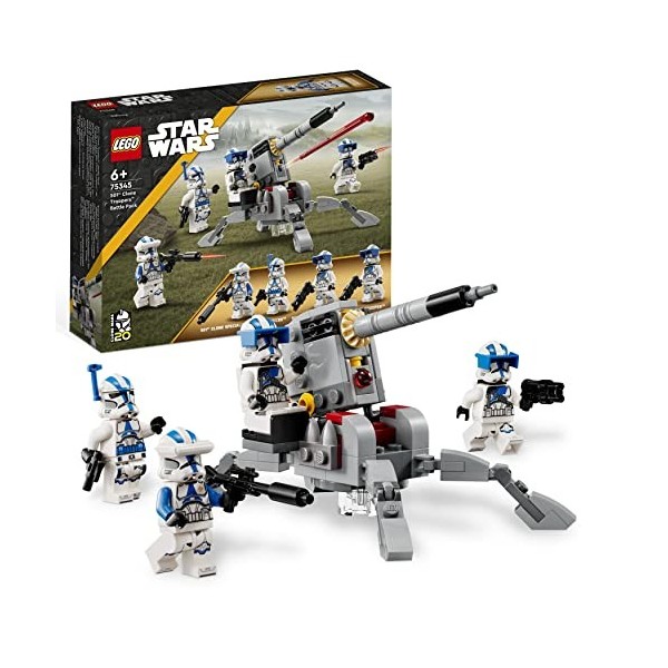 LEGO 75345 Star Wars Pack de Combat des Clone Troopers de la 501ème Légion, Jouet de Construction, 4 Minifigurines, Canon Ant