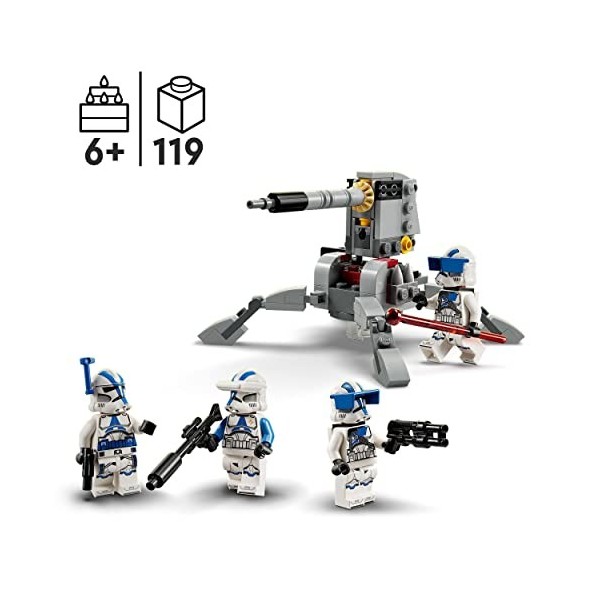 LEGO 75345 Star Wars Pack de Combat des Clone Troopers de la 501ème Légion, Jouet de Construction, 4 Minifigurines, Canon Ant