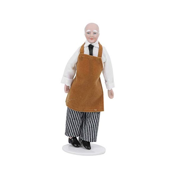 Poupée En Porcelaine Miniature Chef – 1:12, Articulée, Avec Support, Pour Maison De Poupée