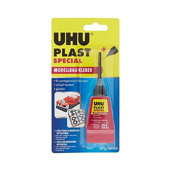 UHU Plast spécial - Colle pour le modélisme en plastique, transparente, flacon aiguille, tube 34 ml