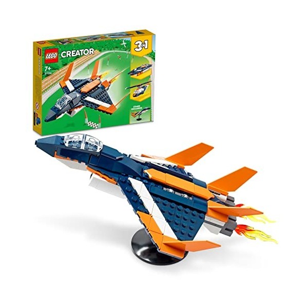LEGO 31126 Creator 3 en 1 L’Avion Supersonique, Se Transforme en Hélicoptère et en Bateau, Jouet de Construction pour Enfants