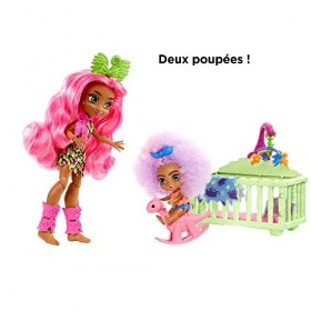 Cave Club Coffret Babysitting avec poupée Fernessa aux Cheveux Roses avec Mini-poupée bébé des cavernes et Accessoires, Jouet