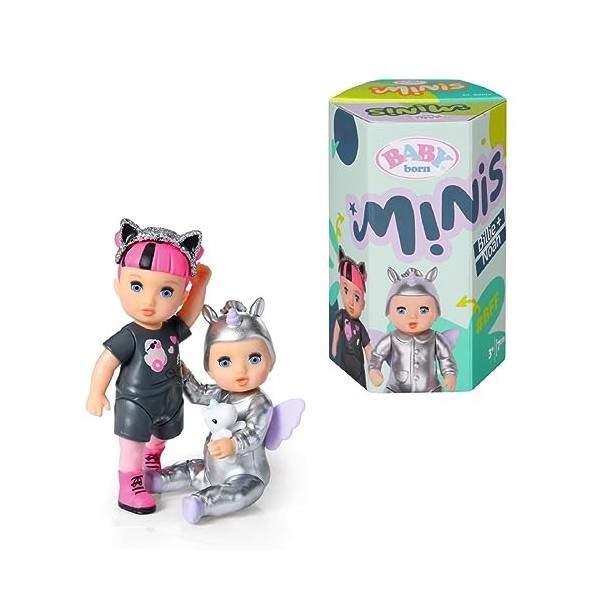 BABY born Minis Online Lot de 4 Noah & Billie 906057 - Poupée de 6,5 cm avec tenue de couleur métallique et poupée de 7 cm av