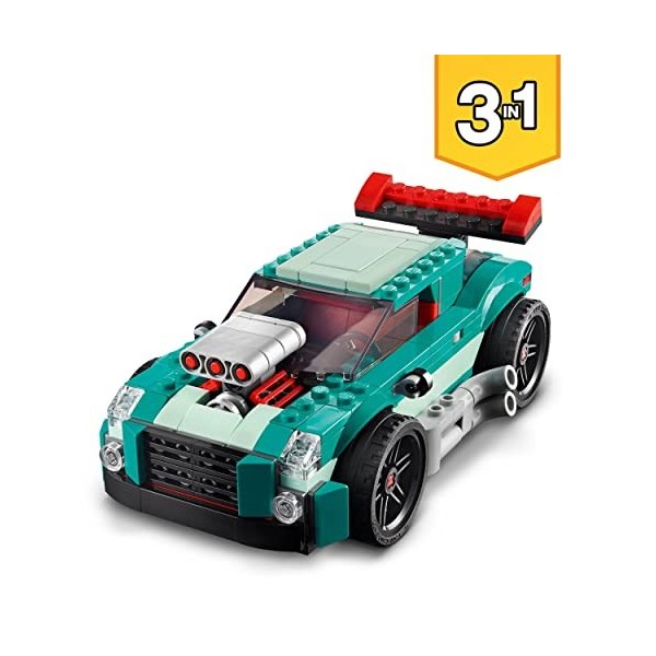 LEGO 31127 Creator 3 en 1 Le Bolide De Rue, Jouet de Voiture, Modèles Sport ou Hot Rod, Construction de Véhicules Modèle Rédu