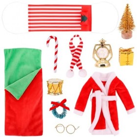 Accessoires de poupée Elfe de Noël Ensemble Accessoires Elfes 11pcs Kit Mignon Mini-Elfe de Noël avec Sac de Couchage, Peigno
