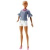 Barbie Fashionistas poupée mannequin 82 aux cheveux courts, top en jean, collier rose et short blanc, jouet pour enfant, FNJ