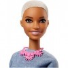 Barbie Fashionistas poupée mannequin 82 aux cheveux courts, top en jean, collier rose et short blanc, jouet pour enfant, FNJ