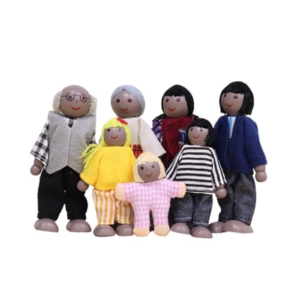 Budstfee Dollhouse People 7pcs Dollhouse Dolls Mignon Petits poupées en Bois Figures de Maison de poupée incluent Grand-père,