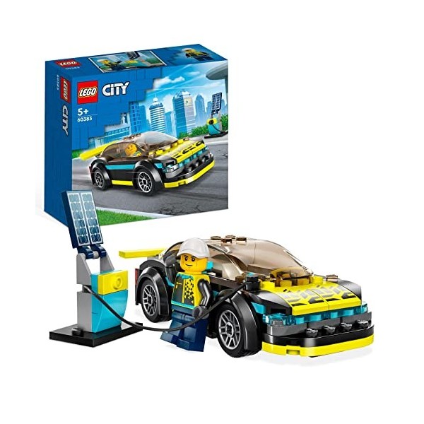 LEGO 60383 City La Voiture de Sport Électrique, Jouet pour Garçons et Filles de 5 Ans, Set de Voiture de Course, avec Minifig