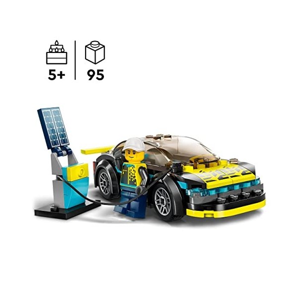 LEGO 60383 City La Voiture de Sport Électrique, Jouet pour Garçons et Filles de 5 Ans, Set de Voiture de Course, avec Minifig