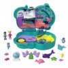 Polly Pocket Coffret Loutre Aquatique, thème aquarium, avec mini-figurines Polly et Nicolas, 5 surprises, 12 accessoires, jou