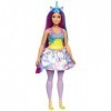 Barbie Poupée Licorne Dreamtopia Ronde, Cheveux Bleus et Violets avec Jupe, avec Queue et Serre-Tête de Licorne Amovibles, 