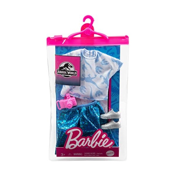 Barbie Jurassic World GRD48 Fashion Look Pack, Jupe Turquoise Brillante avec Chemise, Chaussures, Chaussures pour Appareil Ph