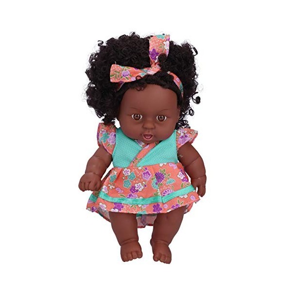 BALRAJ 20 Cm Reborn Bébé Poupée Réaliste Bébé Poupée Jouet Fille Africaine Poupée avec Cheveux Bouclés Simulation Poupée Coll