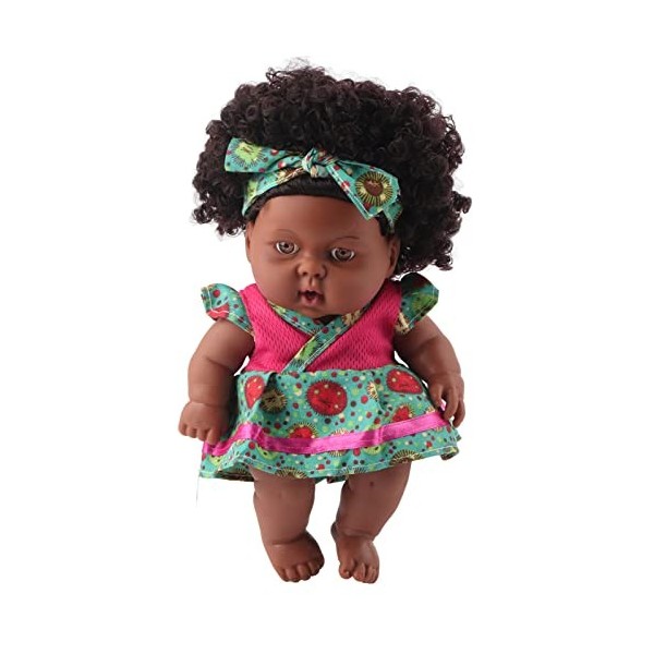 BALRAJ 20 Cm Reborn Bébé Poupée Réaliste Bébé Poupée Jouet Fille Africaine Poupée avec Cheveux Bouclés Simulation Poupée Coll