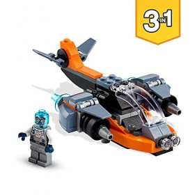 LEGO 31111 Creator 3-en-1 Le Cyber Drone, Jeu de Construction avec Moto, Figurine de Robot, Jouet sur lespace, pour Garçons 