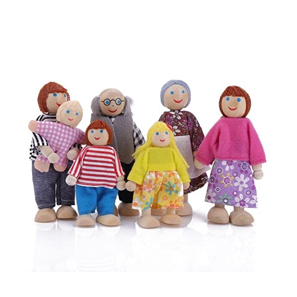 cobee Dollhouse Lot de 7 figurines de maison de poupée en bois pour maison de poupée A 