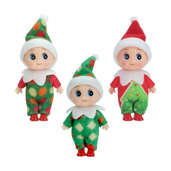 Lot de 3 mini poupées elfe de Noël bébé minuscule elfe de Noël pour filles et garçons Poupée bébé elfe sur étagère Noël Nouve