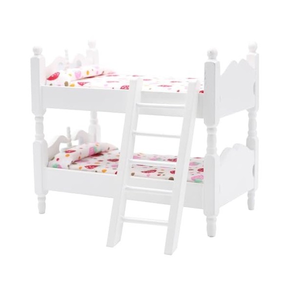Wedhapy Lit Superposé De Poupée 1:12 échelle Lit De Maison De Poupée en Bois avec échelle Et Literie Florale Bricolage Lit De