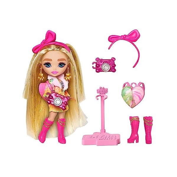 Barbie Poupée Mannequin Mini Extra Fly Articulée Au Look Safari, Taille 14 Cm, Socle Inclus, avec Accessoires, Jouet Enfant, 