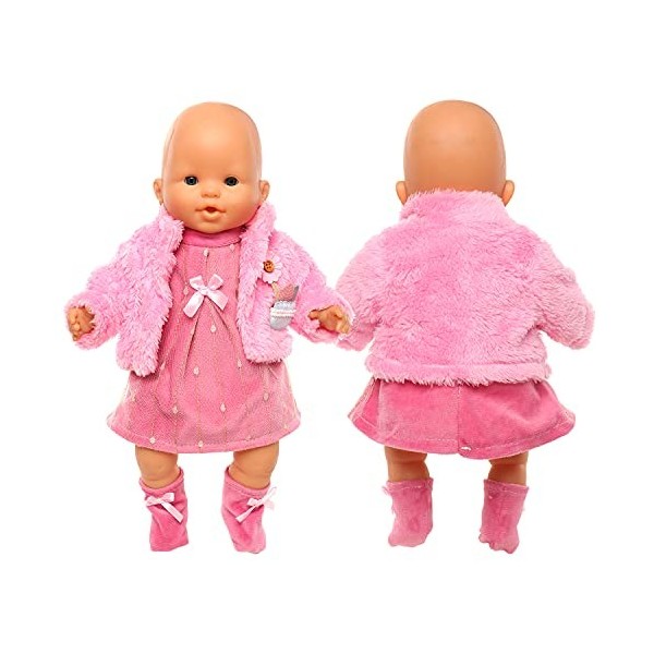 Festfun 3 Pièces Vêtement de Poupée 36cm Robe Rose avec Un Manteau Chaussettes de Poupée Habit Tenue Poupée Poupon 36-43cm Po