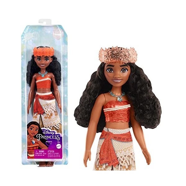 Princesses Disney Poupée Vaiana articulée avec Tenue Scintillante et Accessoires Dont Serre-tête et Collier, Jouet Enfant, Dè