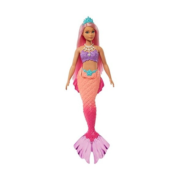 Barbie Poupée Sirène Dreamtopia Ronde, Cheveux Roses , avec Queue de Sirène à Dégradé Rose et Diadème, Jouet Enfant, Dès 3 a