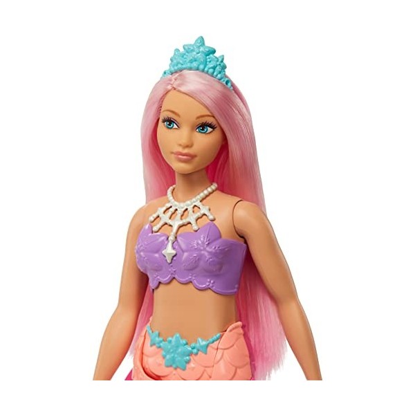 Barbie Poupée Sirène Dreamtopia Ronde, Cheveux Roses , avec Queue de Sirène à Dégradé Rose et Diadème, Jouet Enfant, Dès 3 a