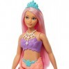 Barbie Poupée Sirène Dreamtopia Ronde, Cheveux Roses , avec Queue de Sirène à Dégradé Rose et Diadème, Jouet Enfant, Dès 3 a